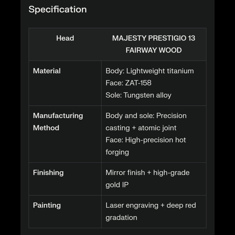 Majesty Prestigio 13 Men's Fairway Wood MAJESTY LV760 Shaft